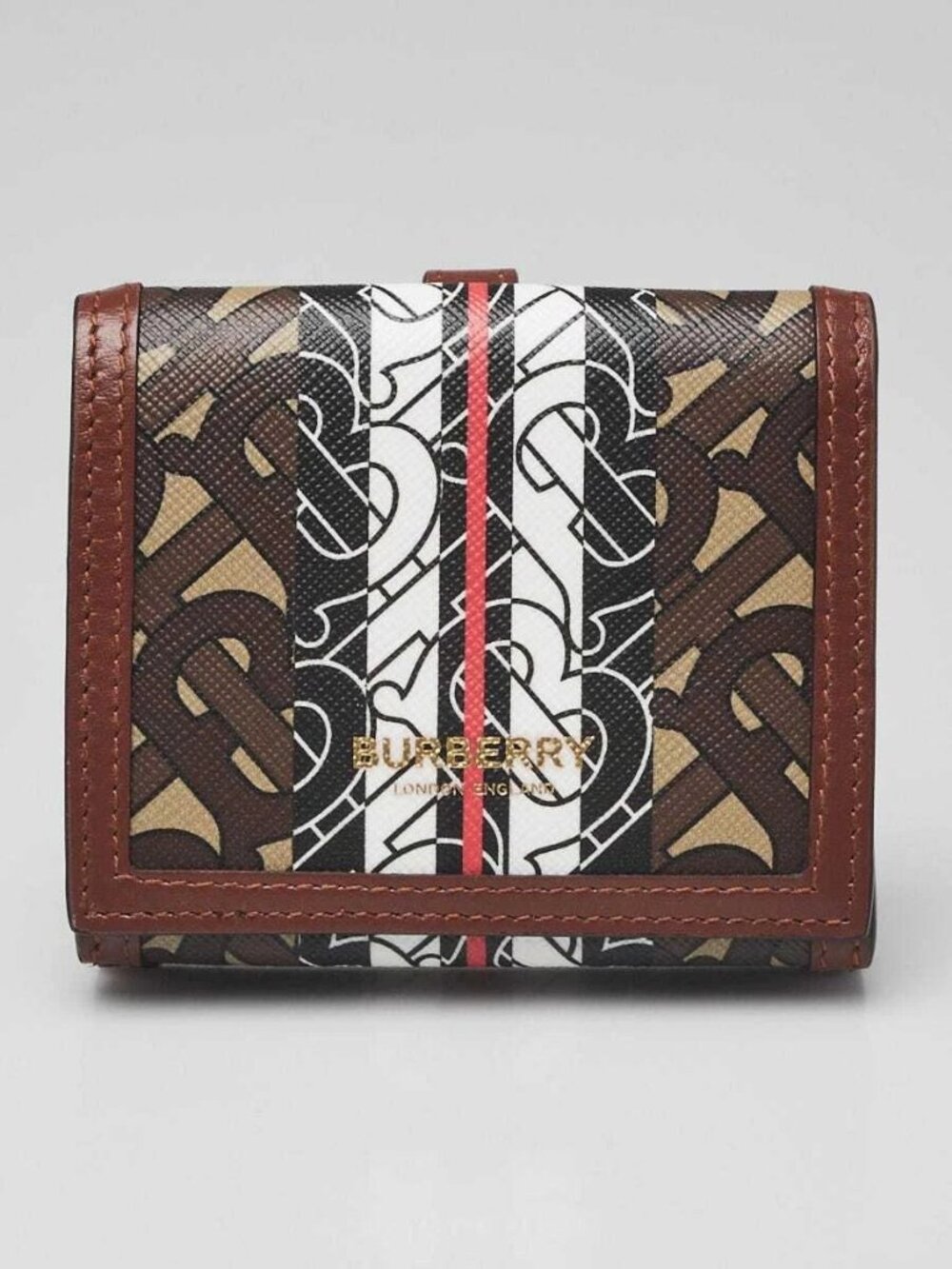 Burberry Brown/Black Monogram Coated Canvas TB Compact Wallet